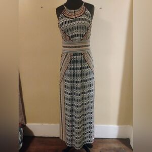 London Times Black and White Geometric Maxi Dress